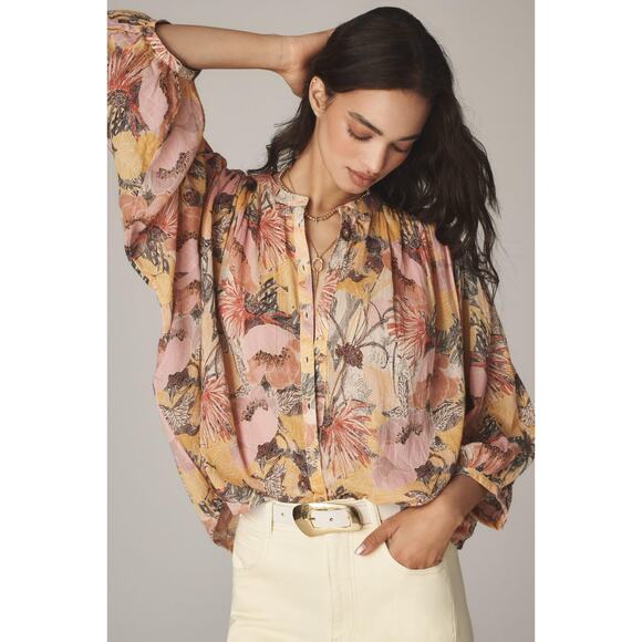 Anthropologie Pilcro The Sidney Batwing Blouse: Shruken Edition Pink Floral XS - Picture 1 of 10